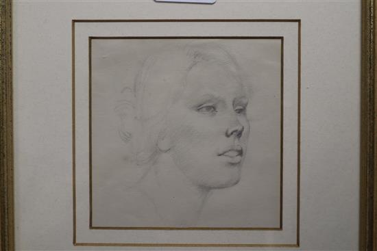Winifred Knights (1899-1947), Portrait study circa 1920, label verso, pencil, 11.5cm square